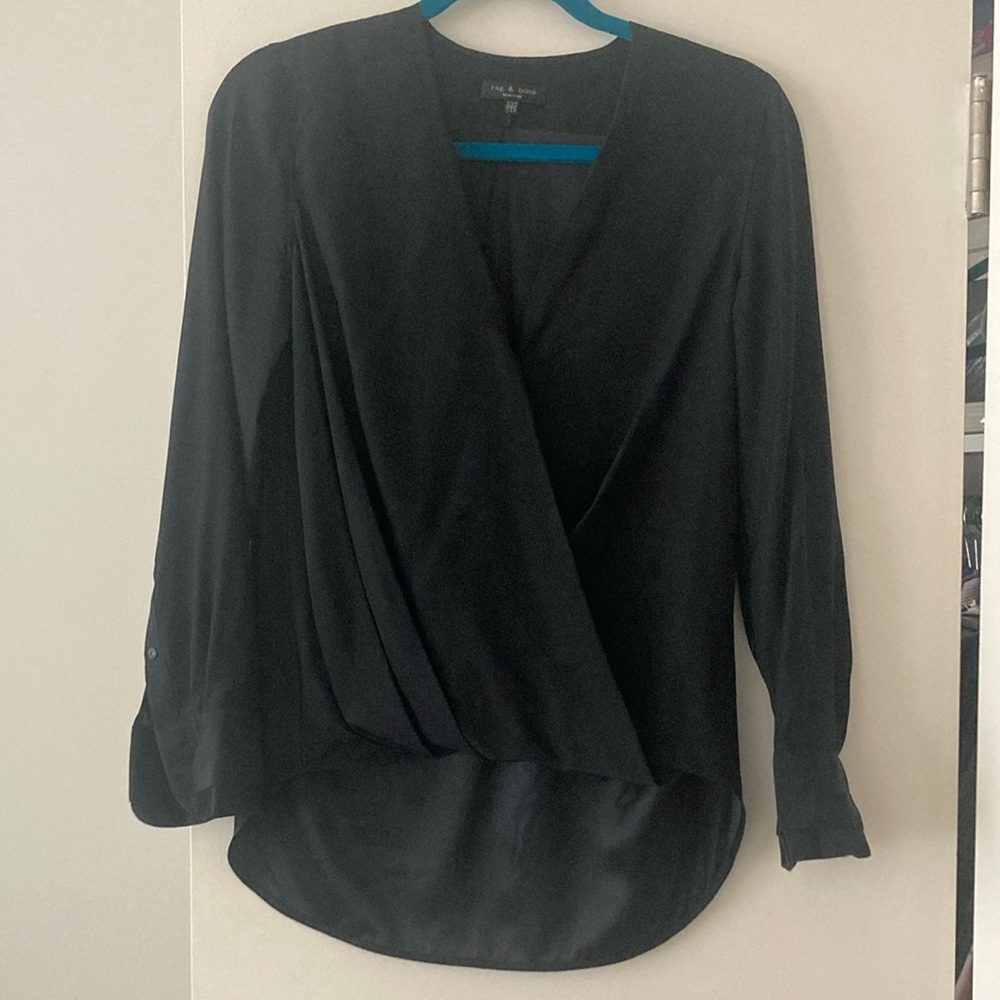 Rag & bone Black Wrap V-Neck Sleeve Blouse